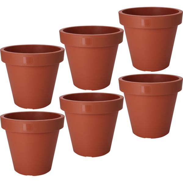 6er-Set Blumentopf rund - Terracotta Pflanztopf aus 100% recyceltem Kunststoff - Ø 20 cm - Stapelbar - Für Innen- & Aussenbereich