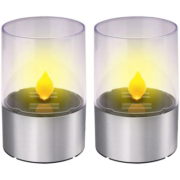 2er-Set Stimmungsvolle Solar Kerzenleuchte Ø 7,5cm: Flackernder LED-Kerzenschein für Garten, Balkon & Terrasse
