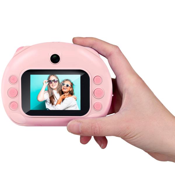 Sofortbildkamera 12MP rosa - Druckt Fotos sofort aus - 3 Ersatzpapierrollen - 1080p Video - 5 Spiele - Micro-SD bis 32GB - USB-C Ladezeit 4-6h