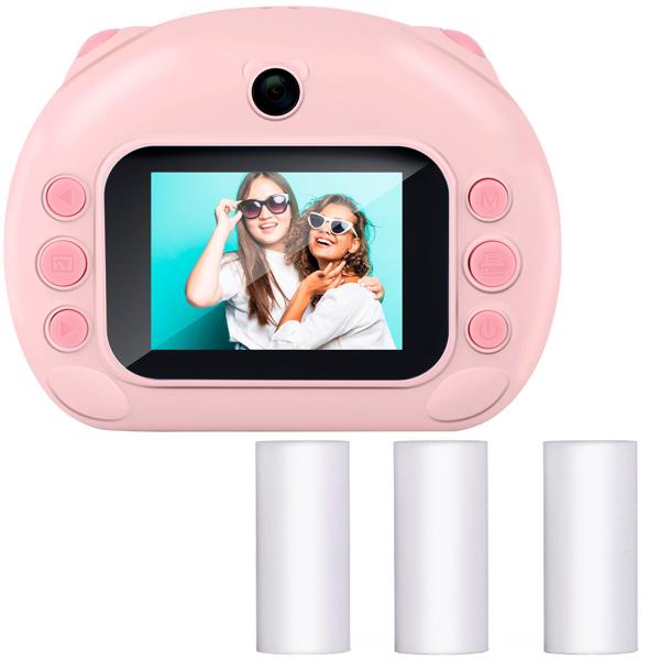 Sofortbildkamera 12MP rosa - Druckt Fotos sofort aus - 3 Ersatzpapierrollen - 1080p Video - 5 Spiele - Micro-SD bis 32GB - USB-C Ladezeit 4-6h
