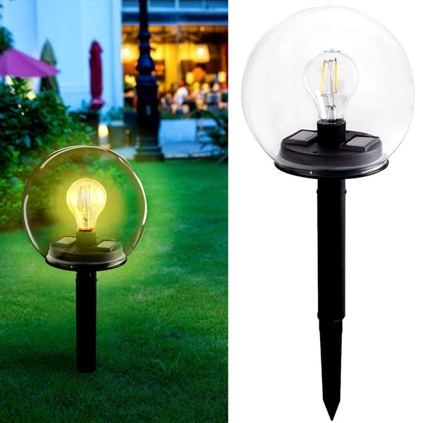 2in1 Solar-Kugel-Lampe aus Glas - mit abnehmbarem Erdspiess für Tisch- & Bodenbeleuchtung, IP44 wetterfest, Ø18 cm - für Garten, Balkon, Terrasse