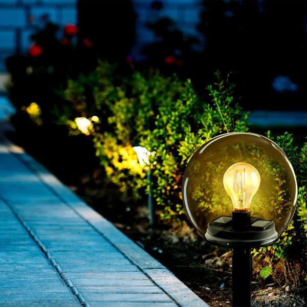 3er-Set 2in1 Solar-Kugel-Lampe aus Glas - Tisch- & Bodenbeleuchtung mit Erdspiess - Ø18 cm, IP44, LEDs, Garten, Balkon, Terrasse