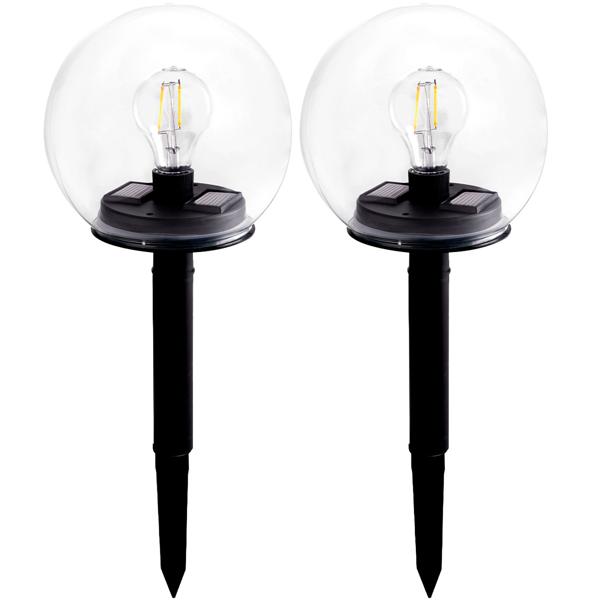2er-Set 2in1-Solar-Kugel-Lampe aus Glas - Abnehmbarer Erdspiess für Tisch & Boden - Ø18 cm, IP44 wetterfest, automatische LED-Beleuchtung