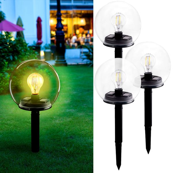 3er-Set 2in1 Solar-Kugel-Lampe aus Glas - Tisch- & Bodenbeleuchtung mit Erdspiess - Ø18 cm, IP44, LEDs, Garten, Balkon, Terrasse