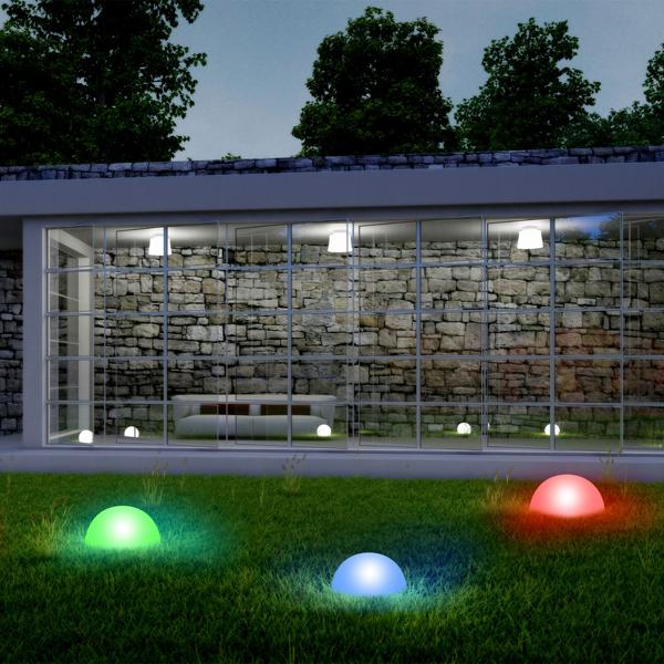 3er-Set Solarleuchten mit Erdspiess - Farbwechselfunktion - 5 Bodenleuchten Ø15cm - IP44 Spritzwasserschutz - 6-8h Leuchtdauer