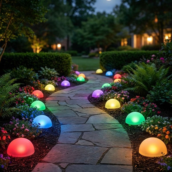 3er-Set Solarleuchten mit Erdspiess - Farbwechselfunktion - 5 Bodenleuchten Ø15cm - IP44 Spritzwasserschutz - 6-8h Leuchtdauer