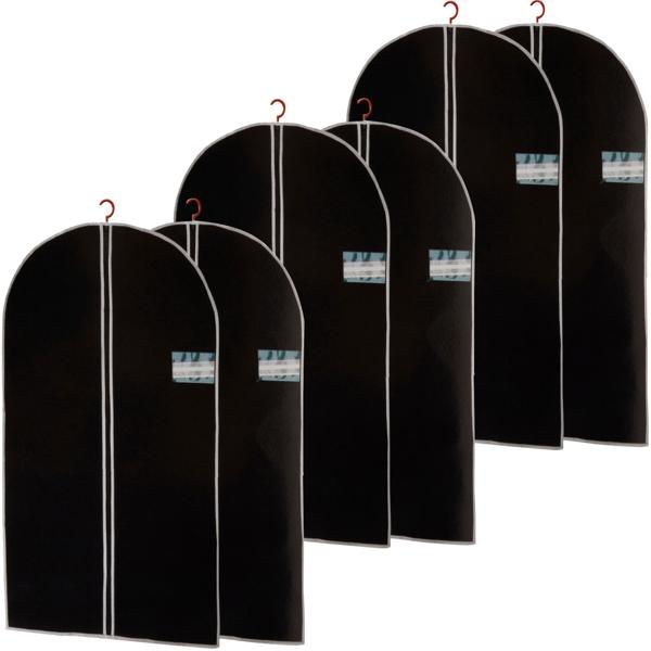 Kleiderschutzhülle 6er-Set – staub- & knitterfrei für Zuhause & Reisen – inkl. Reissverschluss, Beschriftungsfenster, 150x60 cm, schwarz