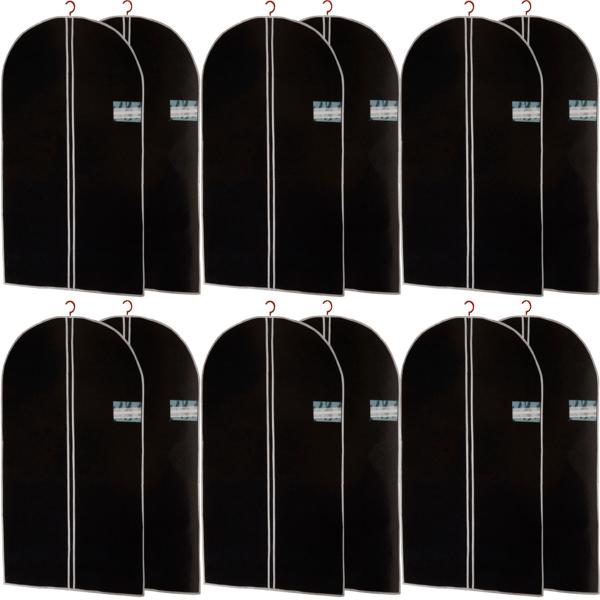 Kleiderschutzhülle 12er-Set schwarz - Reissverschluss & Beschriftungsfenster - 150x60 cm - Staubfreie Aufbewahrung für Hemden Anzüge Kleider - Knitterfreier Transport