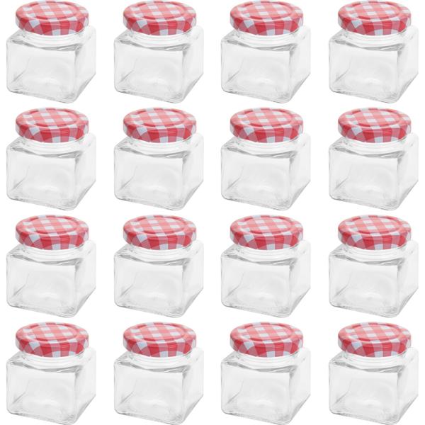 Konfitürenglas 16er Set eckig 75 ml - Vielseitige Aufbewahrung für Lebensmittel & Kleinkram - Ideal zum Einmachen von Marmelade & Pesto mit Metalldeckeln