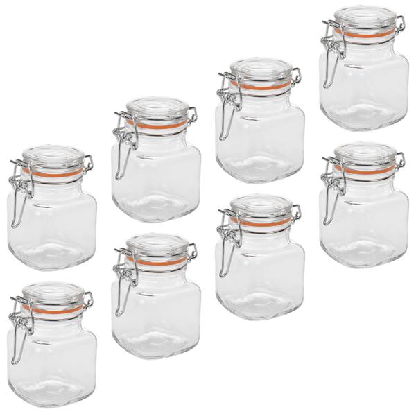 8er-Set Vorratsglas mit Bügelverschluss - 90ml luftdichte Glasbehälter für Müsli Süssigkeiten Gewürze - hygienische Lagerung - Glas/Bambus transparent