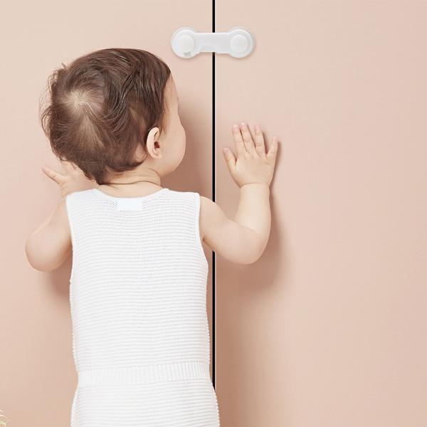 Baby-Sicherungen klebend (10er-Set) – Kindersicherung für Schubladen, Schranktüren & Vitrinen – Mit 3M-Klebepads, weiss