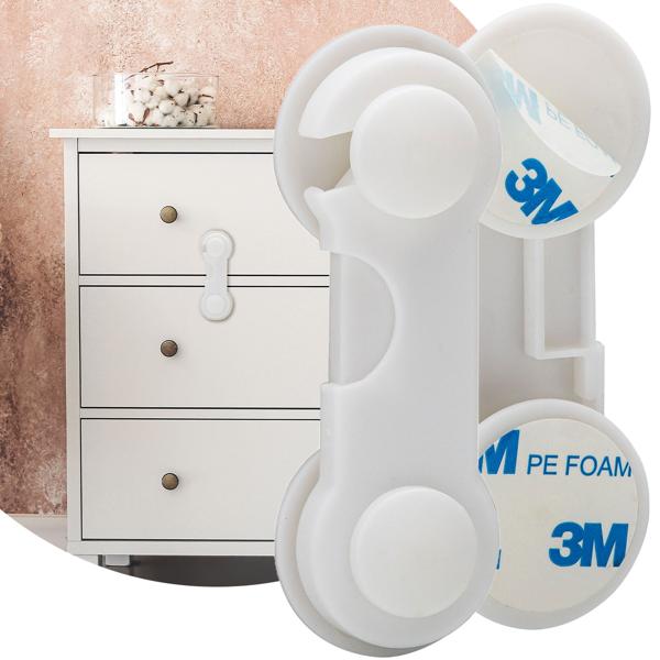 Baby-Sicherungen klebend (10er-Set) – Kindersicherung für Schubladen, Schranktüren & Vitrinen – Mit 3M-Klebepads, weiss