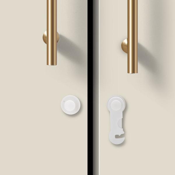 Baby-Sicherungen klebend (10er-Set) – Kindersicherung für Schubladen, Schranktüren & Vitrinen – Mit 3M-Klebepads, weiss