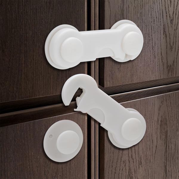 Baby-Sicherungen klebend (10er-Set) – Kindersicherung für Schubladen, Schranktüren & Vitrinen – Mit 3M-Klebepads, weiss