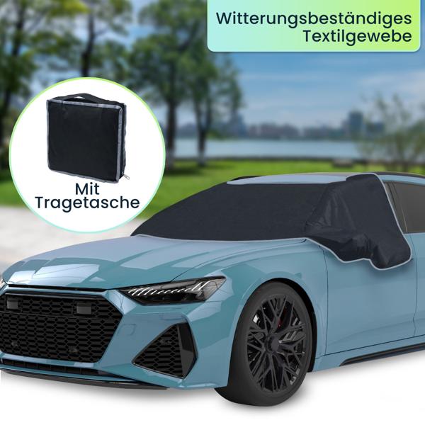 Autoscheibenabdeckung für die Windschutzscheibe, Magnet-Befestigung, 270 x 94 cm, Schützt auch Seitenscheiben, Spiegel und Schloss vor Eis und Schnee