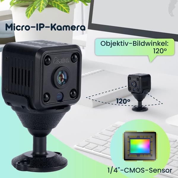 Micro-IP-Kamera Akkubetrieb HD 720p, 120° Weitwinkel, Nachtsicht, WLAN: Diskret, leistungsstark, Sichern Sie Ihr Zuhause jederzeit & überall!
