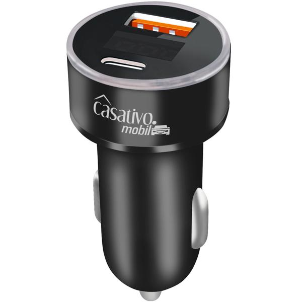 Dual Kfz-USB-Ladegerät 38W (USB-C PD & USB-A QC) – Schnellladestecker für Zigarettenanzünder mit digitaler Spannungsanzeige