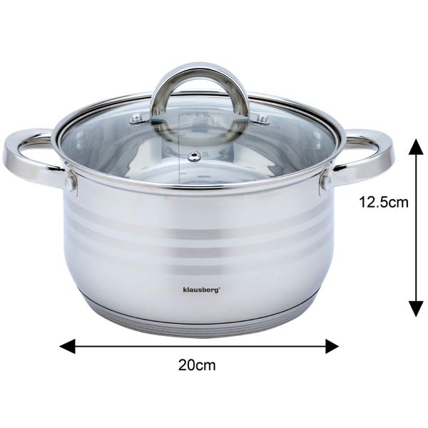 6-teiliges Edelstahl Kochtopf Set: Glasdeckel & silberne Design-Griffe - Elegantes Premium-Kochgeschirr für anspruchsvolle Köche und alle Herdarten