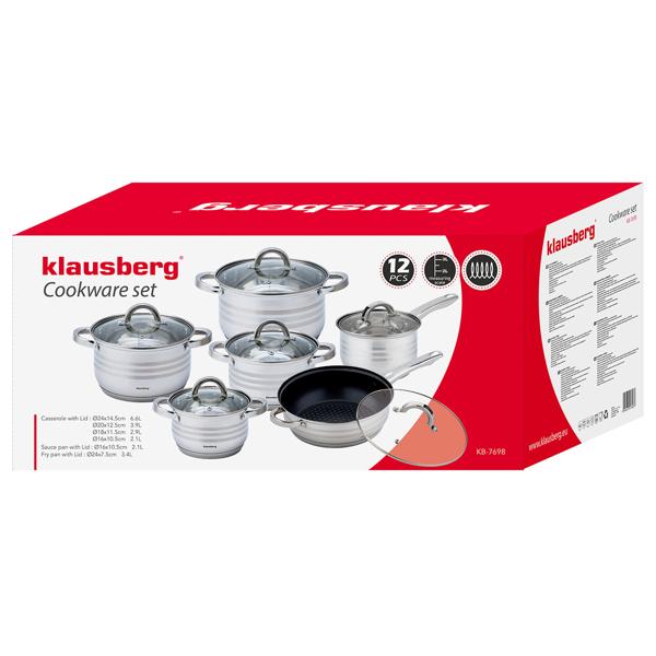 6-teiliges Edelstahl Kochtopf Set: Glasdeckel & silberne Design-Griffe - Elegantes Premium-Kochgeschirr für anspruchsvolle Köche und alle Herdarten