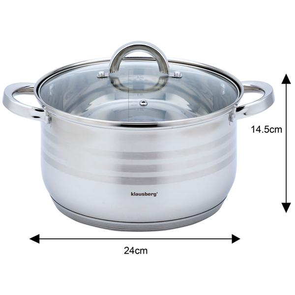 6-teiliges Edelstahl Kochtopf Set: Glasdeckel & silberne Design-Griffe - Elegantes Premium-Kochgeschirr für anspruchsvolle Köche und alle Herdarten
