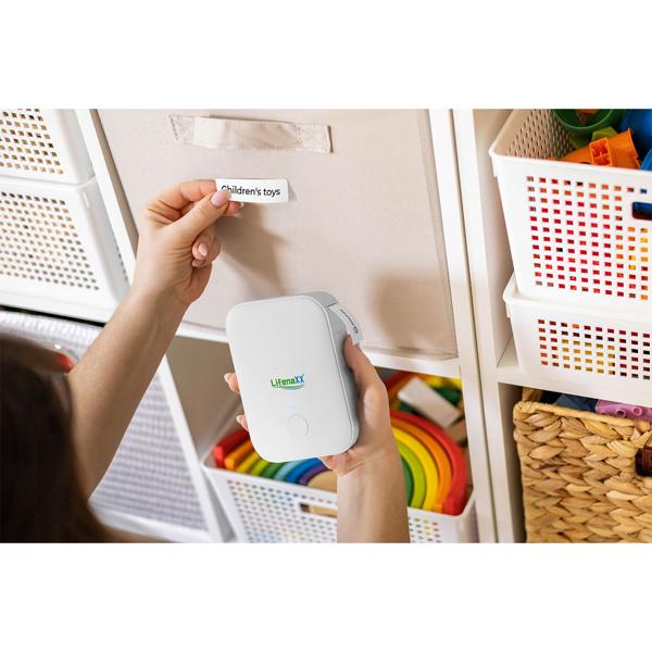 Mobiler Akku Thermo Etikettendrucker, 12mm - weiss, App Design, inkl. Etiketten - kabelloser Labeldrucker, Etiketten Beschriften, Einfache Bedienung