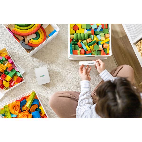 Mobiler Akku Thermo Etikettendrucker, 12mm - weiss, App Design, inkl. Etiketten - kabelloser Labeldrucker, Etiketten Beschriften, Einfache Bedienung