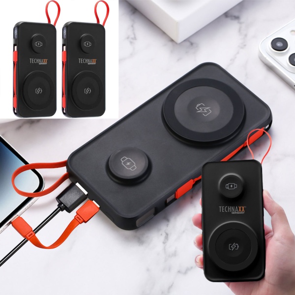 2er-Set 3in1 Wireless Powerbank 10000mAh, MagSafe-komp. , Kabellose Magnetische Power Bank mit LED-Display, Akkupack für iPhone und Apple Watch 12, 13, 14, 15
