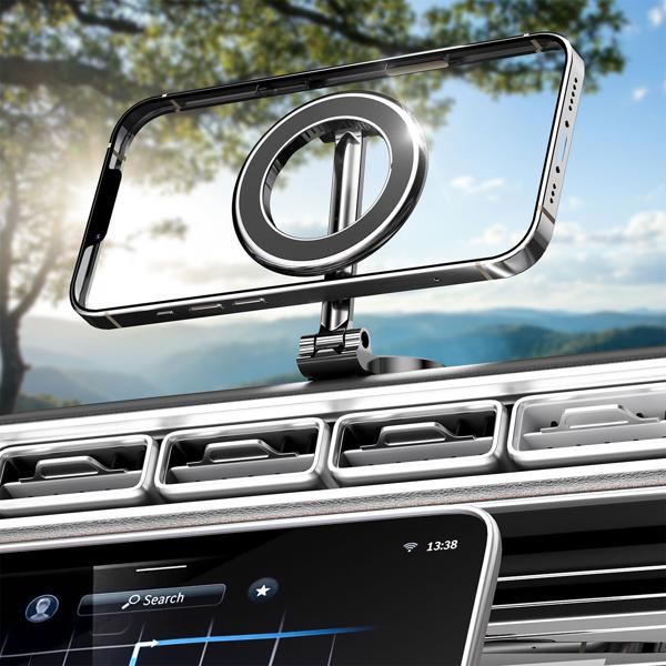 3er-Set Hochwertige Handy KFZ-Halterung MagSafe komp., chrom-schwarz glänzend, 360° drehbar, sichere magnetische Befestigung für Ihr iPhone