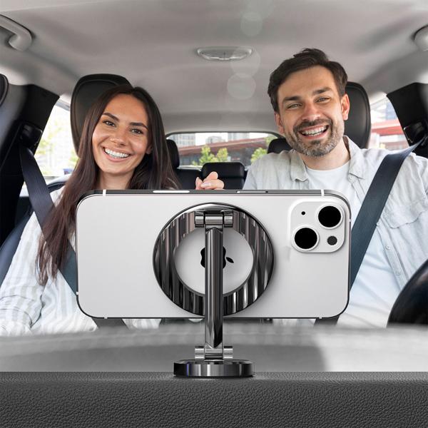 3er-Set Hochwertige Handy KFZ-Halterung MagSafe komp., chrom-schwarz glänzend, 360° drehbar, sichere magnetische Befestigung für Ihr iPhone