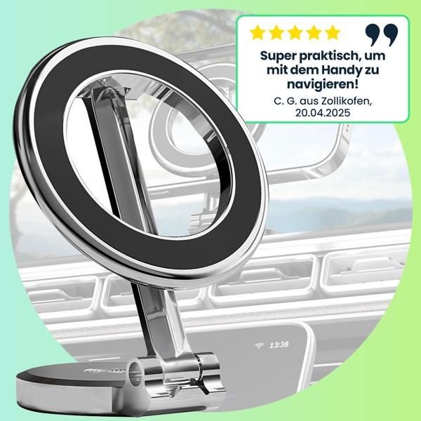 2er-Set Hochwertige Handy KFZ-Halterung MagSafe komp., chrom-schwarz glänzend, 360° drehbar, sichere magnetische Befestigung für Ihr iPhone