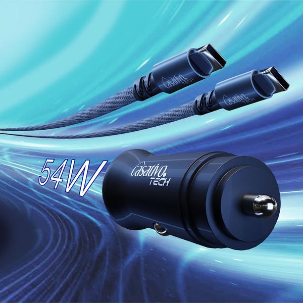 2er-Set Leistungsstarkes Kfz-USB-Netzteil, (54 Watt) inkl. Ladekabel, USB-C PD & USB-A QC, Dual-USB Schnellladestecker, schnelles Aufladen unterwegs