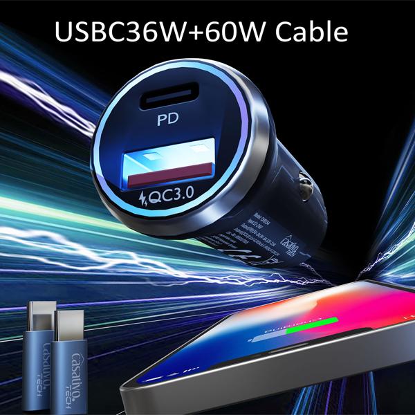 2er-Set Leistungsstarkes Kfz-USB-Netzteil, (54 Watt) inkl. Ladekabel, USB-C PD & USB-A QC, Dual-USB Schnellladestecker, schnelles Aufladen unterwegs