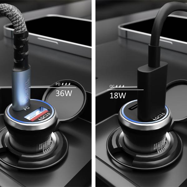 2er-Set Leistungsstarkes Kfz-USB-Netzteil, (54 Watt) inkl. Ladekabel, USB-C PD & USB-A QC, Dual-USB Schnellladestecker, schnelles Aufladen unterwegs