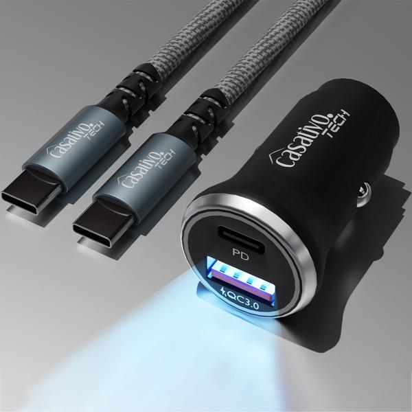 2er-Set Leistungsstarkes Kfz-USB-Netzteil, (54 Watt) inkl. Ladekabel, USB-C PD & USB-A QC, Dual-USB Schnellladestecker, schnelles Aufladen unterwegs