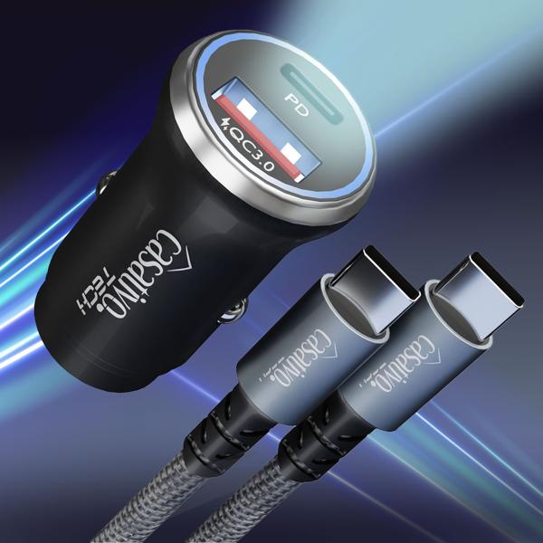 Leistungsstarkes Kfz-USB-Netzteil, (54 Watt) inkl. Ladekabel, USB-C PD & USB-A QC, Dual-Auto 12 V Schnellladestecker, schnelles Aufladen unterwegs