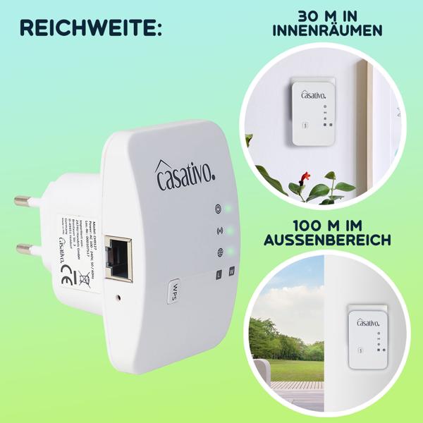 2er-Set Mini-WLAN-Repeater mit WPS-Funktion, 300 Mbit/s, LAN-Anschluss & 2,4 GHz, Verstärkt das WLAN-Signal & erweitert die Reichweite
