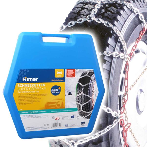 Schneeketten 16mm Super-Gripp 4x4 - Schnelle Montage & sicherer Halt auf Schnee & Eis für SUVs - Kompatibel 14-16 Zoll & 185-225 mm Reifen