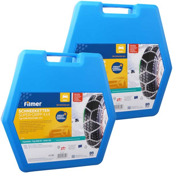 2er-Set Schneeketten 16mm - Super-Gripp 4x4 für SUVs & PKW - Langlebiger Carbonstahl, einfache Montage, passend 14-16 Zoll & 185-225 mm Reifen