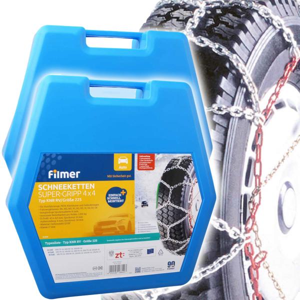 2er-Set Schneeketten 16mm - Super-Gripp 4x4 für SUVs & PKW - Langlebiger Carbonstahl, einfache Montage, passend 14-16 Zoll & 185-225 mm Reifen