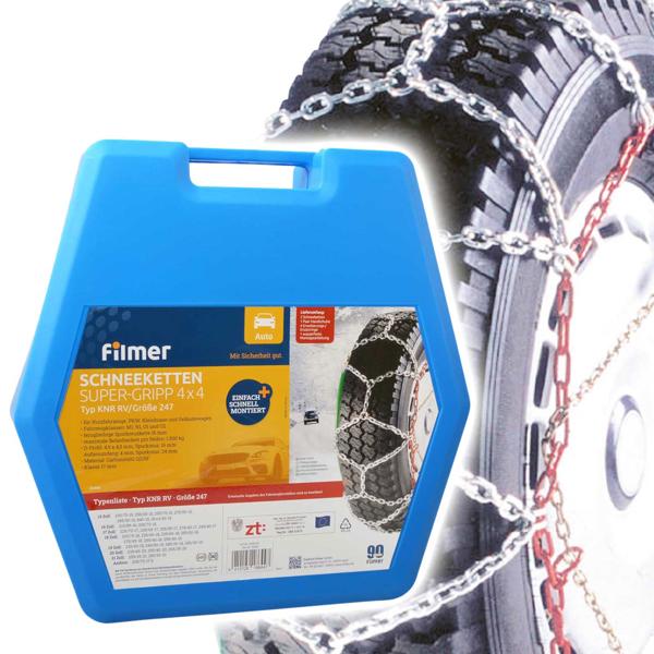 2er-Set Schneeketten Super-Gripp 4x4 - 16mm Glieder - Einfache, schnelle Montage - Für 15-21 Zoll & 215-305 mm Reifen - Robuster Carbonstahl