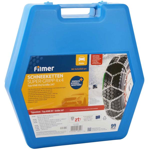 2er-Set Schneeketten Super-Gripp 4x4 - 16mm Glieder - Einfache, schnelle Montage - Für 15-21 Zoll & 215-305 mm Reifen - Robuster Carbonstahl