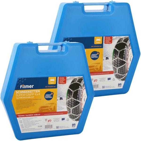 2er-Set Schneeketten Super-Gripp 4x4 - 16mm Glieder - Einfache, schnelle Montage - Für 15-21 Zoll & 215-305 mm Reifen - Robuster Carbonstahl