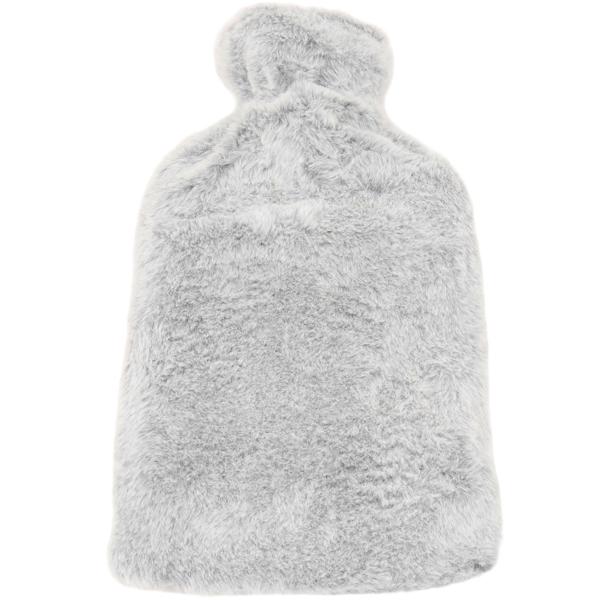 Wärmflasche mit kuschligem Plüsch-Bezug - Ideal als Bettwärmer & für schmerzende Glieder - 1,6 Liter Füllmenge - Hellgrau - Ganzjährig nutzbar