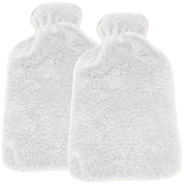 2er-Set Wärmflasche mit flauschigem Plüsch-Bezug - 1,6 Liter Füllmenge - Ideal bei Muskel-/Bauchschmerzen - Bettwärmer & Kühler - Weiss