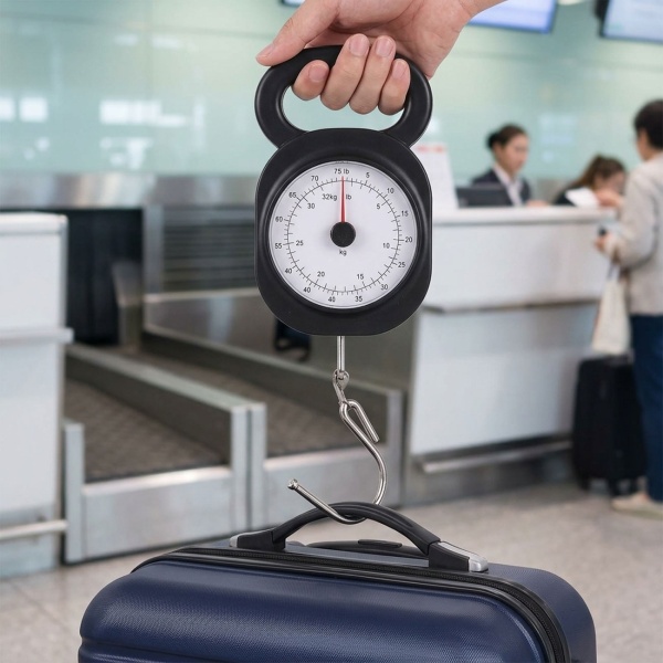 Analoge Kofferwaage - schützt vor Übergepäck am Flughafen, vermeidet Zusatzkosten - bis 32 kg, Anzeige in kg und Pfund - zuverlässiger als Personenwaagen