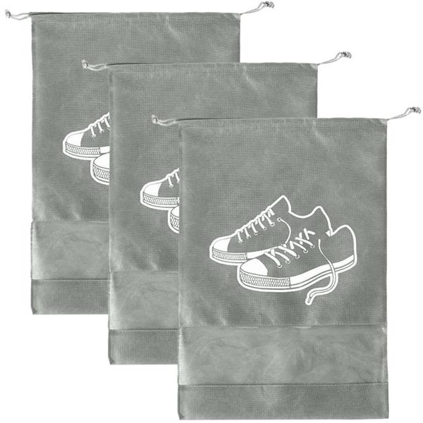 3er-Set Schuhbeutel mit Kordel - Schutz vor Schmutz, Kratzern & Abnutzung - 36 x 26 cm, grau - Ideal für Reisen, Sport & Aufbewahrung im Keller/Estrich