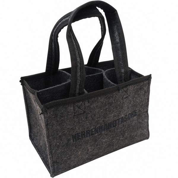 Flaschentasche mit Herrenhandtasche-Stickerei - Sicherer Transport für 6 Bierflaschen - Anthrazit Filz - Ideales Geschenk für Männer