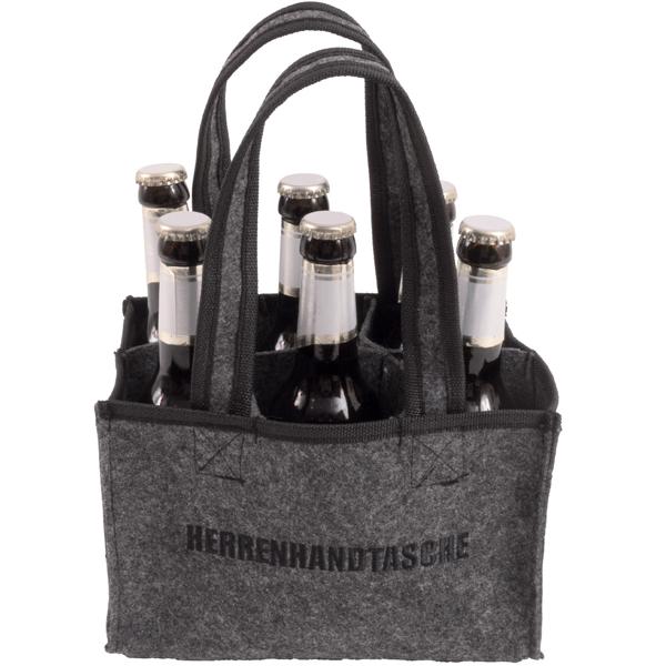 2er-Set Flaschentasche – Herrenhandtasche-Stickerei, anthrazit – Sicherer Transport für 6 Glasflaschen, Filzmaterial, verstärkte Griffe – Ideales Geschenk