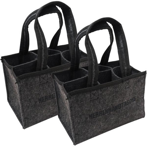 2er-Set Flaschentasche – Herrenhandtasche-Stickerei, anthrazit – Sicherer Transport für 6 Glasflaschen, Filzmaterial, verstärkte Griffe – Ideales Geschenk