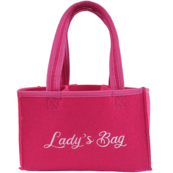2er-Set Flaschentasche Pink mit Lady’s Bag-Stickerei - Sicherer Transport für 6 Flaschen/Dosen - Verstärkte Griffe - Perfekte Geschenkidee - Filz, 23x15x15cm